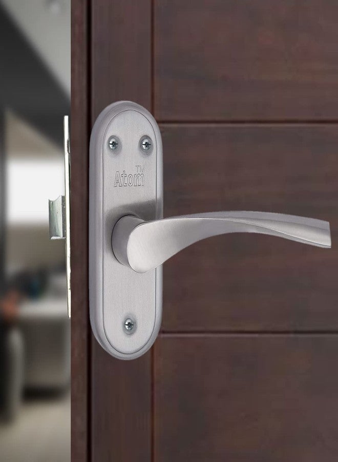 Atom Stainless Steel Bathroom Door Lock | Mortise Door Handle with Baby Latch Lock | Silver Satin Finish | Keyless | Bathroom Lockset for Door | Balcony Toilet Washroom, Innova-Bl - Image 1
